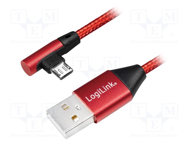 Cable; USB 2.0; USB A plug,USB B micro plug (angle); 1m; red