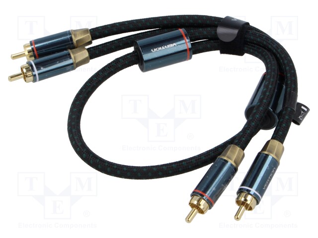 Cable; RCA plug x2,both sides; 2m; Plating: gold-plated; black