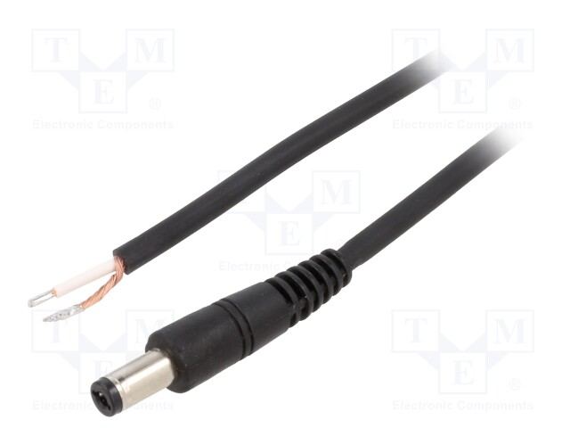 Cable; wires,DC 5,5/2,1 plug; straight; 0.75mm2; black; 1.5m