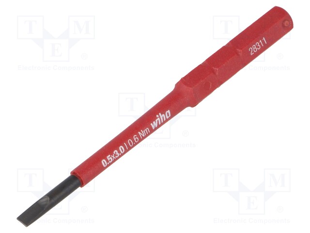 Screwdriver bit; slot; 3,0x0,5mm; max.0.6Nm; 1kVAC; insulated