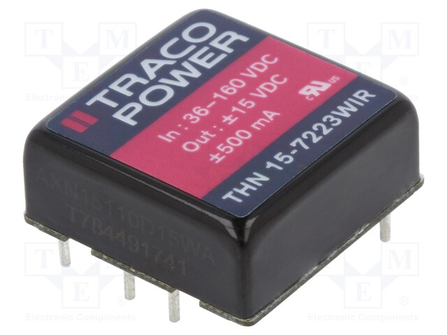 Converter: DC/DC; 15W; Uin: 36÷160V; Uout: 15VDC; Uout2: -15VDC