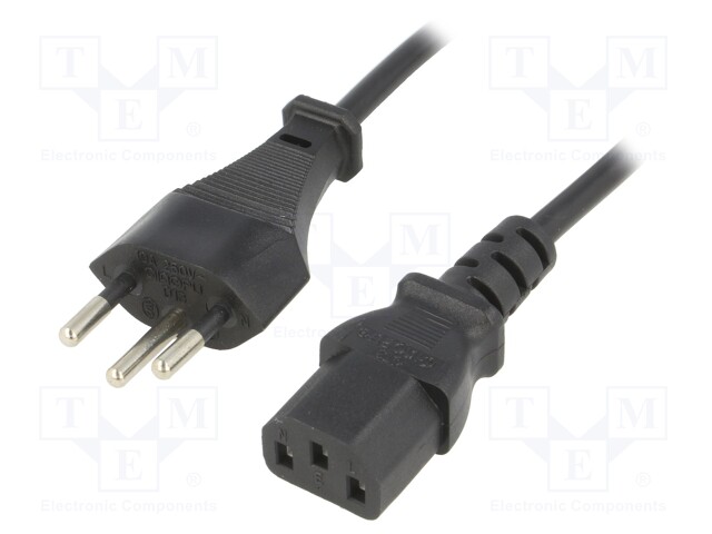 Cable; IEC C13 female,SEV-1011 (J) plug; 1.8m; black; PVC; 10A