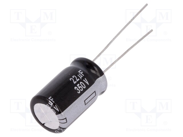 Capacitor: electrolytic; THT; 22uF; 350VDC; Ø12.5x20mm; Pitch: 5mm