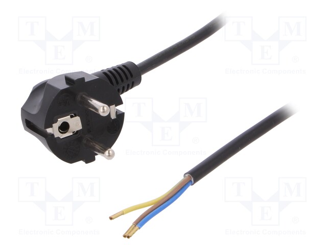 Cable; SCHUKO plug,CEE 7/7 (E/F) plug angled,wires; 1m; black