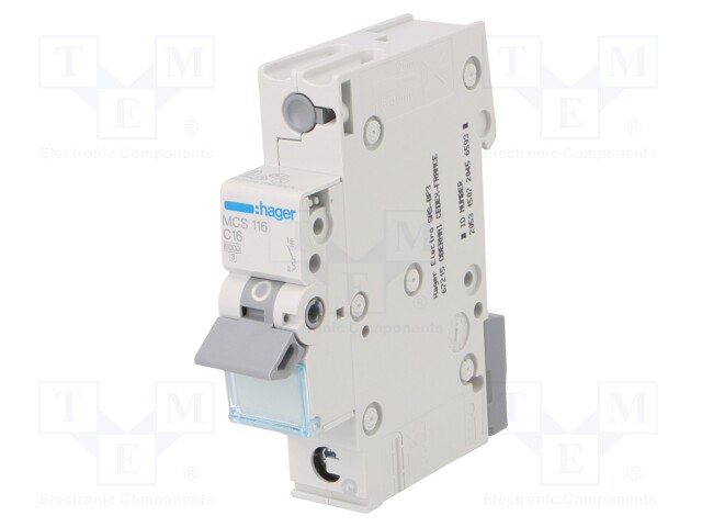 Circuit breaker; 230/400VAC; Inom: 16A; Poles: 1; DIN; Charact: C