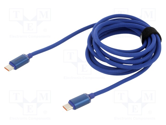 Cable; USB 2.0; USB A socket,USB C plug; 2m; blue; 100W