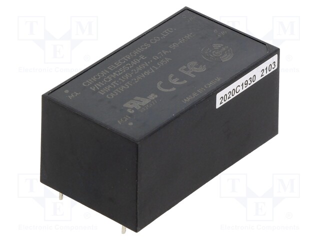 Converter: AC/DC; 25W; Uout: 24VDC; Iout: 1.05A; 86%; Mounting: PCB