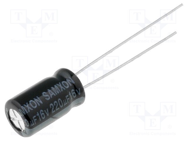 Capacitor: electrolytic; THT; 220uF; 16VDC; Ø6.3x11mm; Pitch: 2.5mm