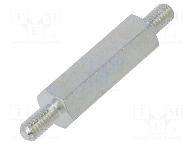 Screwed spacer sleeve; 25mm; Ext.thread: M4; hexagonal; steel