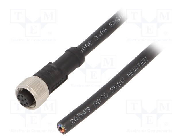 Connection lead; M12; PIN: 8; straight; 2m; plug; 30VAC; 2A; -20÷80°C