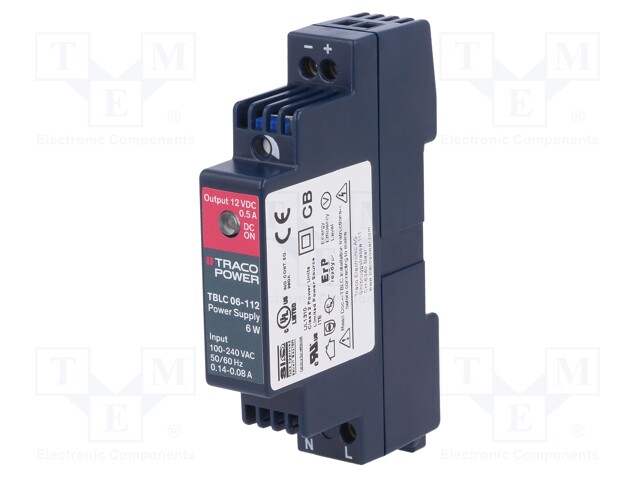 Power supply: switched-mode; 6W; 12VDC; 12÷16VDC; 0.5A; 85÷264VAC