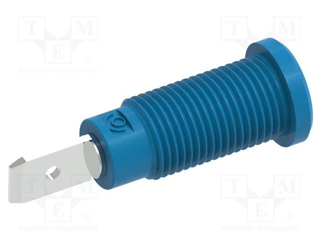 Socket; 2mm banana; 10A; 600V; 29.2mm; blue; on panel,screw