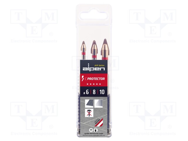 Drill set; C PROTECTOR; ceramics; 6mm,8mm,10mm; 3pcs.