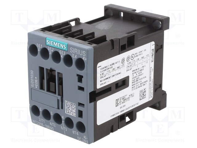 Contactor: 4-pole; NO x4; 24VDC; 9A; DIN,on panel; 3RT23; -25÷60°C