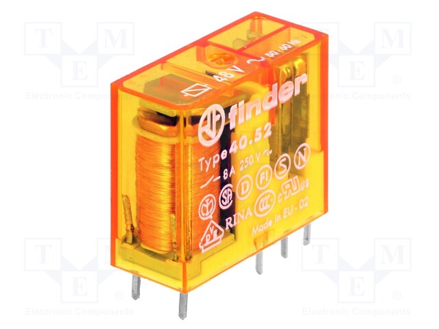 Relay: electromagnetic; DPDT; Ucoil: 48VAC; 8A/250VAC; 8A/30VDC