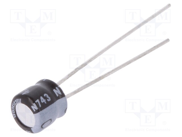 Capacitor: electrolytic; THT; 4.7uF; 50VDC; Ø5x5mm; Pitch: 2mm; ±20%