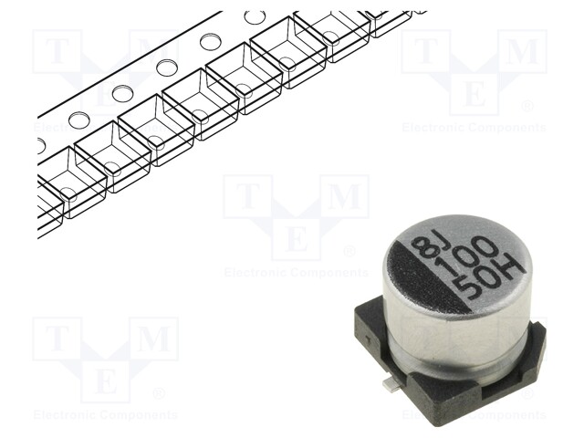 Capacitor: electrolytic; SMD; 10uF; 50VDC; Ø6.3x5.3mm; ±20%; 2000h