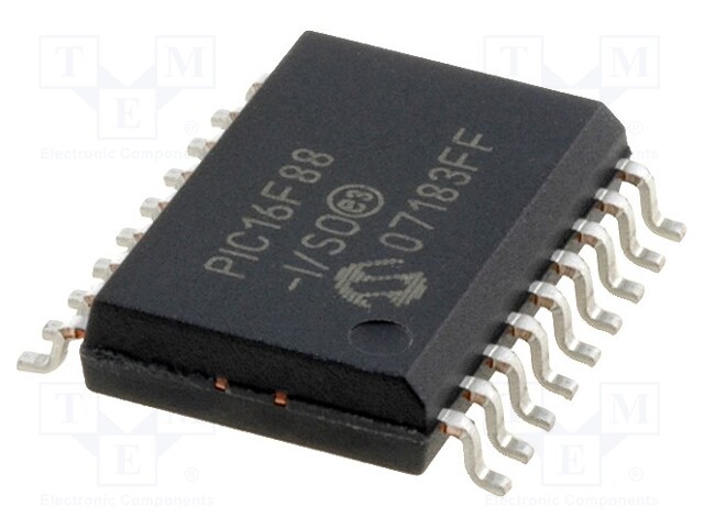 PIC microcontroller; Memory: 7kB; SRAM: 368B; EEPROM: 256B; SMD