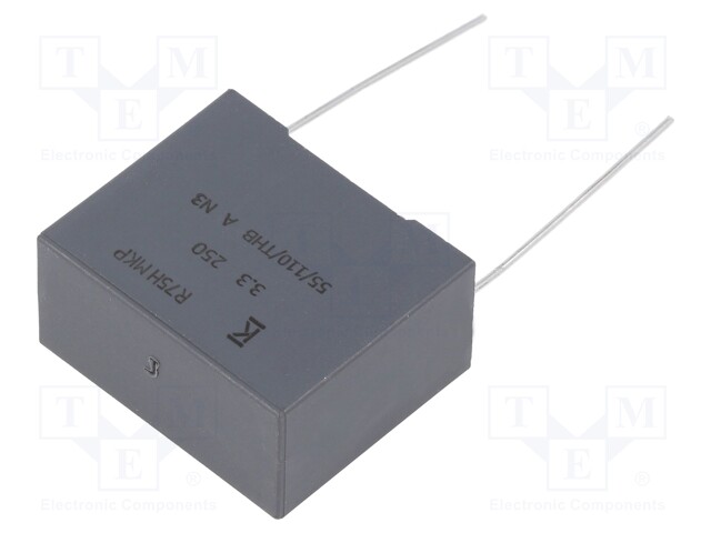 DC Film Capacitor, 3.3 µF, 250 V, Metallized PP, ± 5%, R75H Series, Radial Box