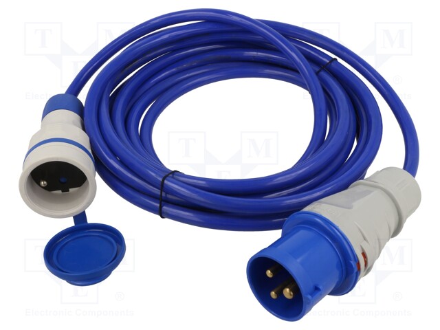 Extension lead; Sockets: 1; PUR; blue; 3x2,5mm2; 5m; 16A