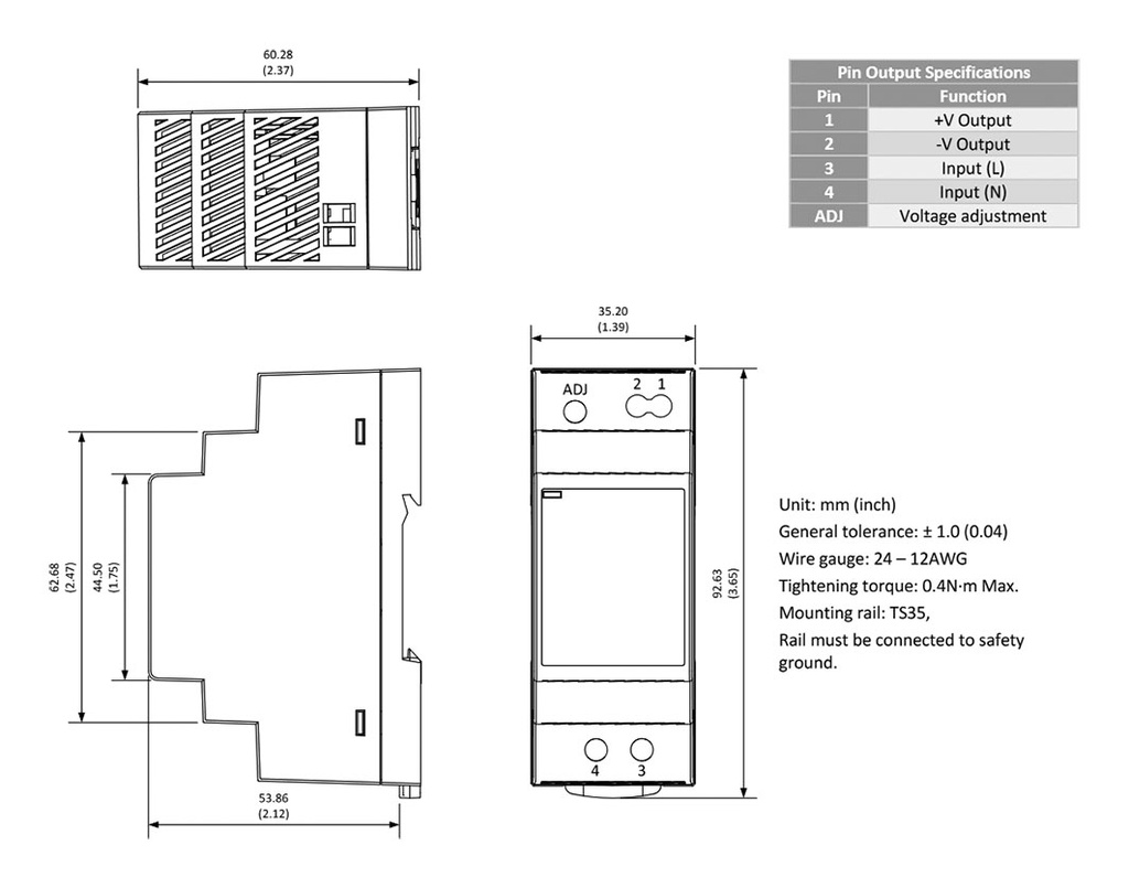 Power supply: switched-mode; for DIN rail; 24W; 12VDC; 2A; 3kV