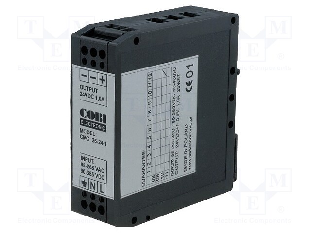 Power supply: switched-mode; 25W; 24VDC; 1A; 185÷265VAC; 100g