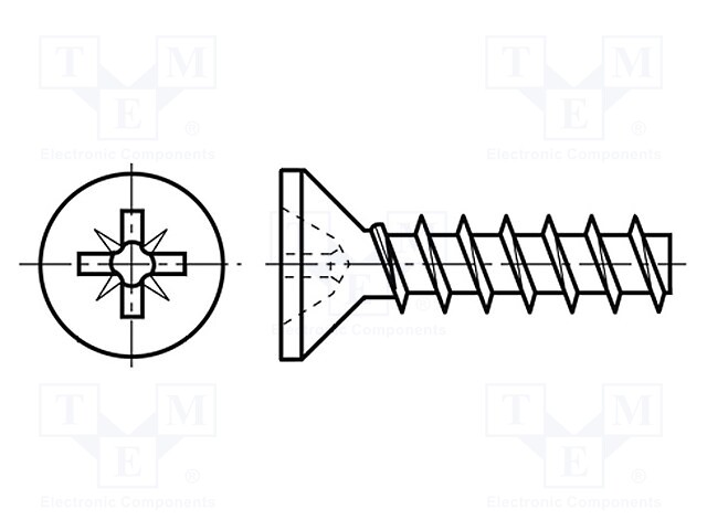 Screw; for plastic; 3x10; Head: countersunk; Pozidriv; steel; zinc