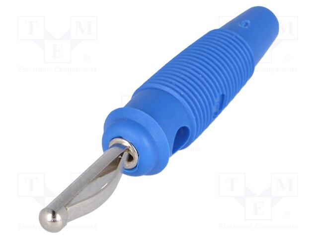 Plug; 4mm banana; 16A; 60VDC; blue; with 4mm transversal socket