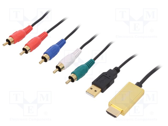 Cable; HDMI plug,USB A plug,RCA plug x5; 2m; black