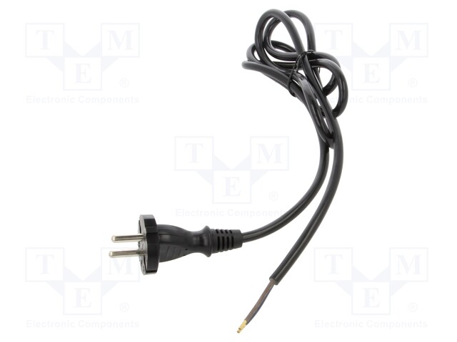 Cable; CEE 7/17 (C) plug,wires; PUR; 1.5m; black; 2x1mm2; 16A; 250V