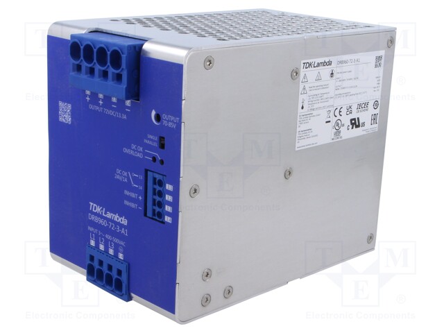 Power supply: switched-mode; for DIN rail; 960W; 72VDC; 13.3A