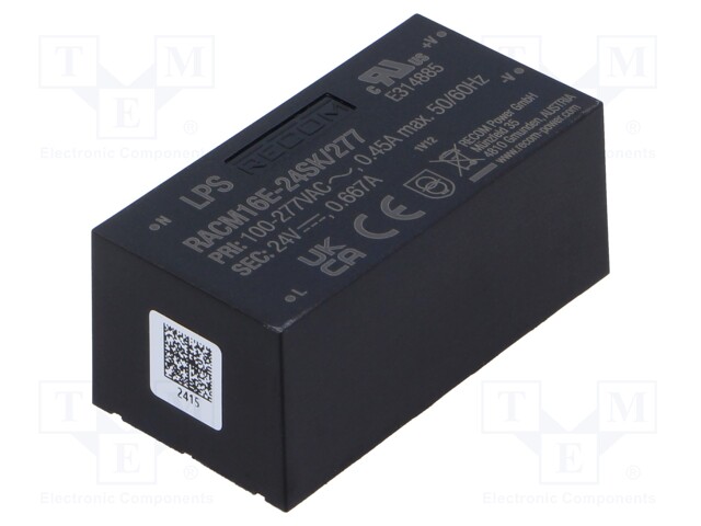 Converter: AC/DC; 16W; 85÷305VAC; Uout: 24VDC; Iout: 667mA; 86%