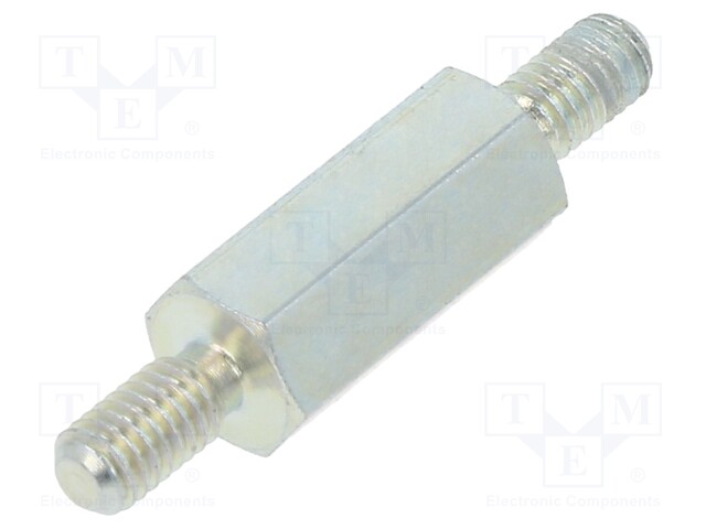 Screwed spacer sleeve; 12mm; Ext.thread: M3; hexagonal; steel