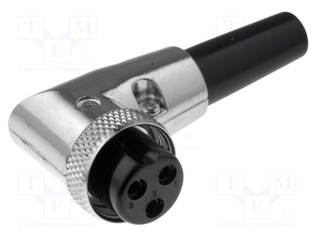 Plug; microphone; female; PIN: 3; for cable; angled 90°; 6mm