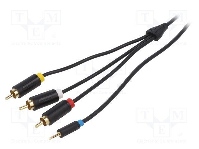 Cable; Jack 2.5mm plug,RCA plug x3; 2m; Plating: gold-plated