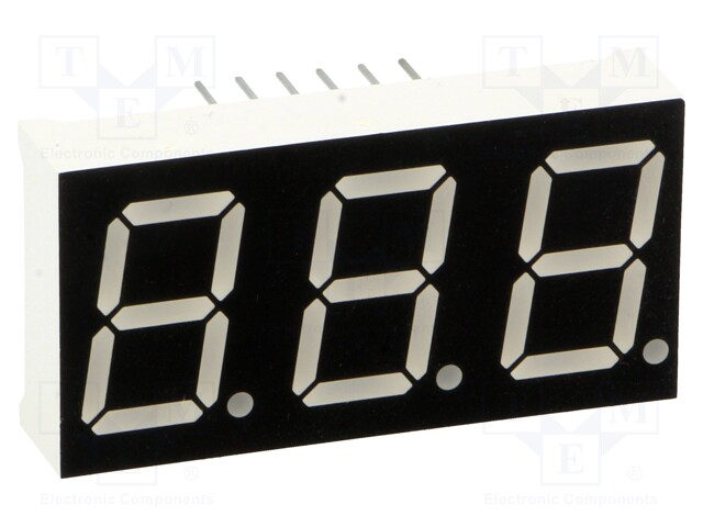 Display: LED; 7-segment; 14.2mm; 0.56"; No.char: 3; red; 35mcd; anode