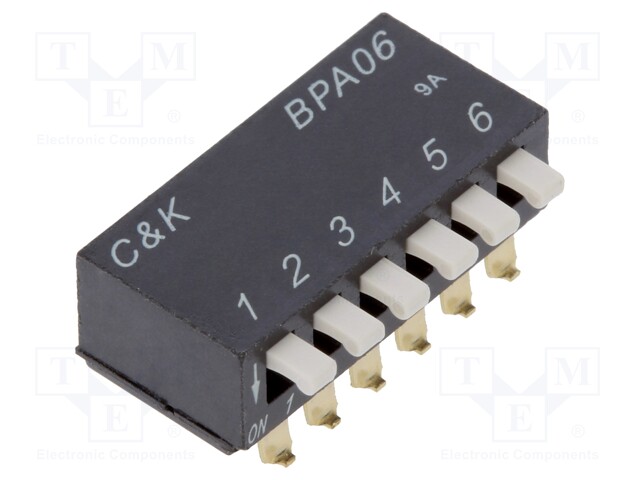 Switch: DIP-SWITCH; Poles number: 6; 0.1A/5VDC; Pos: 2; -20÷85°C