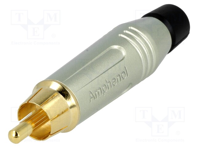 Plug; RCA; male; straight; soldering; grey; gold-plated; for cable