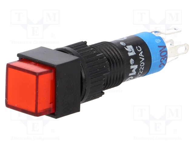 Switch: push-button; Pos: 2; SPDT; 0.5A/250VAC; 1A/24VDC; red; red