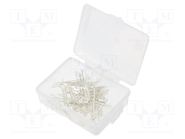 Kit: LED; 3mm; THT; 50pcs; white cold; 3÷15V; plastic box; 7.5mA; 30°