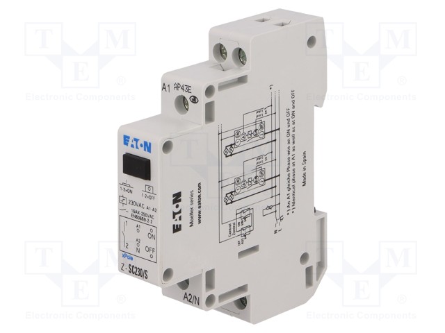Relay: installation; bistable; NO; Ucoil: 230VAC; 17.5x90x60mm
