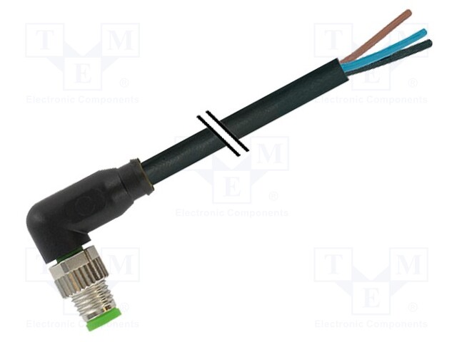 Connection lead; M12; PIN: 3; angled; 3m; plug; 250VAC; 4A; -20÷85°C