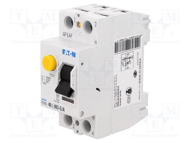 RCD breaker; Inom: 40A; Ires: 30mA; Max surge current: 3kA; Poles: 2