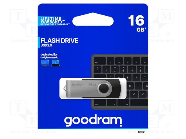 Pendrive; USB 2.0; 16GB; Read: 20MB/s; Write: 5MB/s; Colour: black