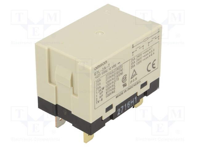 Relay: electromagnetic; DPST-NO; Ucoil: 12VDC; Icontacts max: 25A