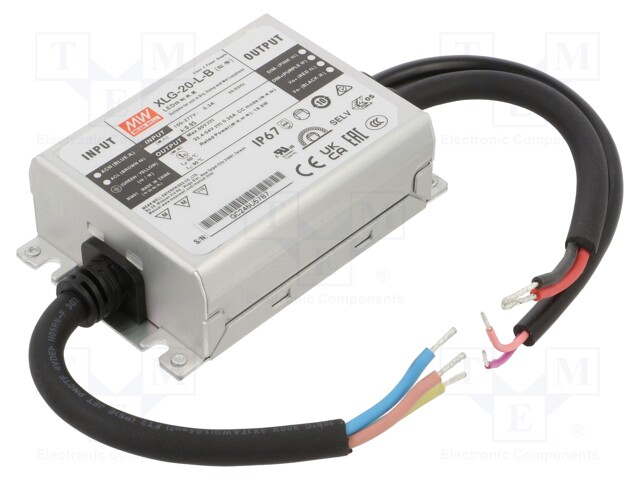 Power supply: switched-mode; LED; 20W; 32.4÷54VDC; 350mA; IP67