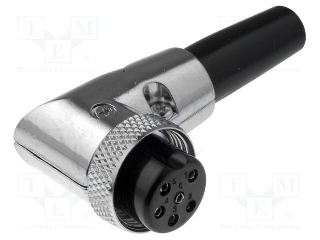 Plug; microphone; female; PIN: 6; for cable; angled 90°; 6mm