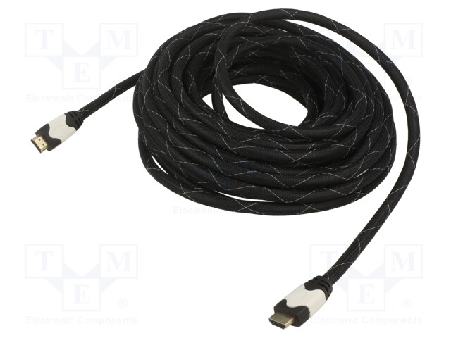 Cable; HDMI 1.4; HDMI plug,both sides; textile; 15m; black