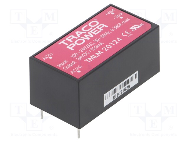 Converter: AC/DC; 20W; Uout: 24VDC; Iout: 833mA; 83%; Mounting: PCB