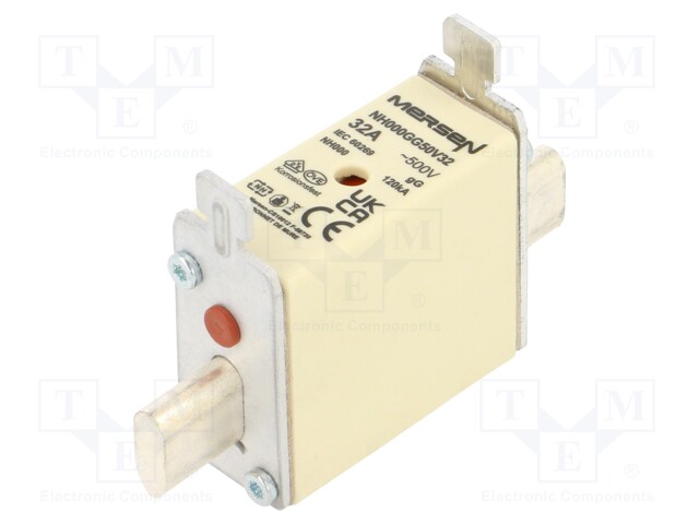 Fuse: fuse; gG; 32A; 500VAC; 250VDC; ceramic,industrial; NH000